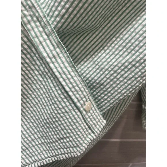 LL‎ BEAN Green White Stripe Seersucker Button Down Size 1X 3/4 Sleeve - Picture 4 of 6